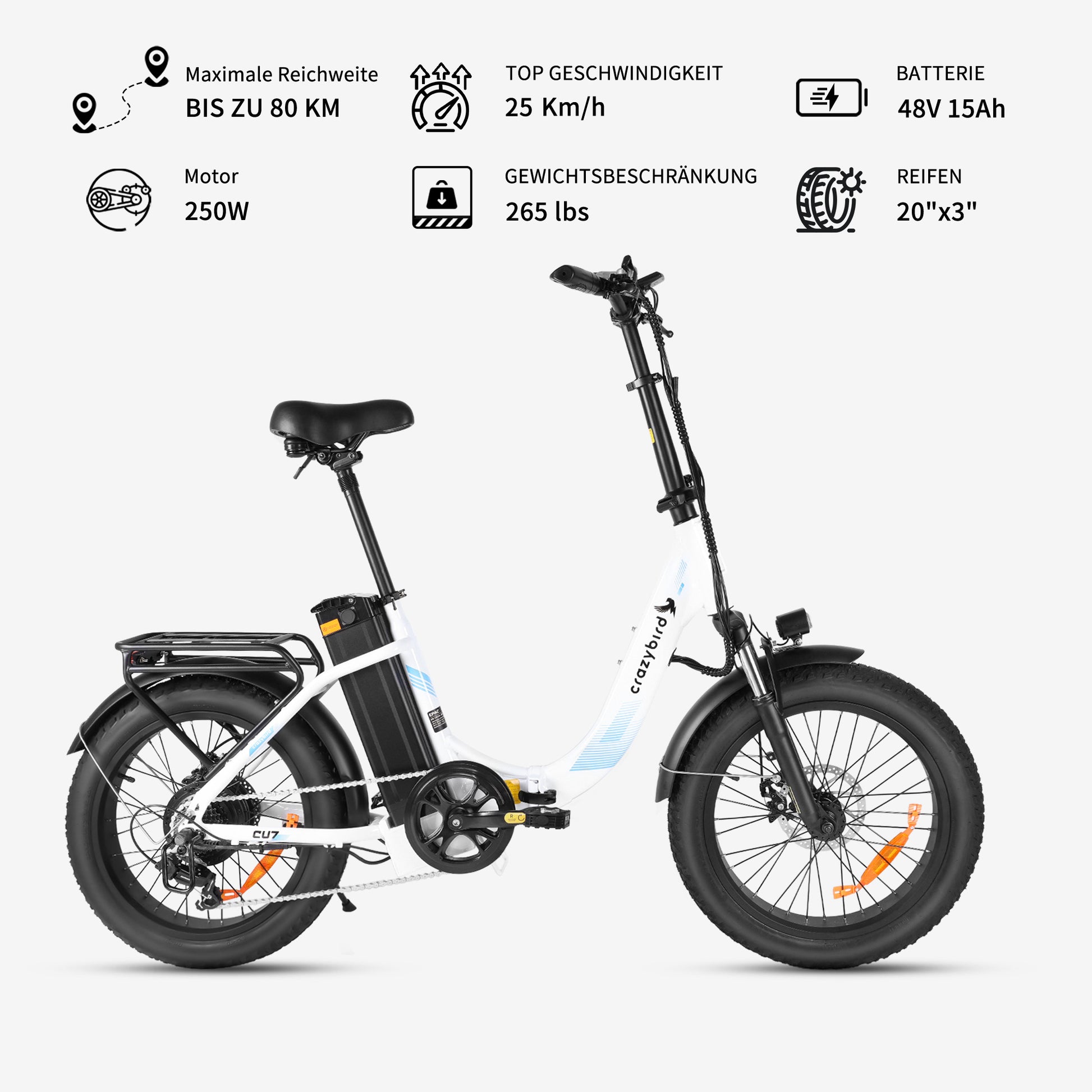 fahrrad.de rücksendung erfahrung Crazybird-CU7 Elektrofahrrad für Erwachsene, 500W Motor 20-Zoll-Reifen 48V 15AH Abnehmbarer Akku für E-Bike Stadtpendler Klappbare Erwachsenen-Elektrofahrräder Shimano 7-Gang LCD-Display